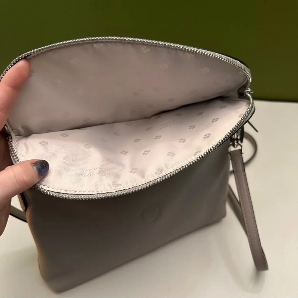Kate Spade Large Polly Convertible Zippered Flap Crossbody Pebbled Leather Grey